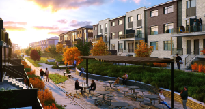 Exterior view of Anthem townhomes in Ottawa, showcasing modern architectural design with brick and panel siding