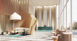 Aquanova Lobby with high sealings, modern spaces and cozy enviroments