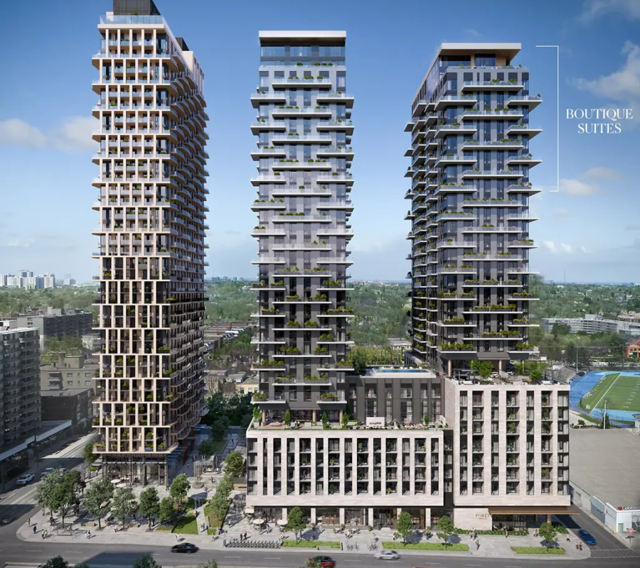 Forêt Forest Hill Exterior Building Presentation displaying all buildings and phases of the project