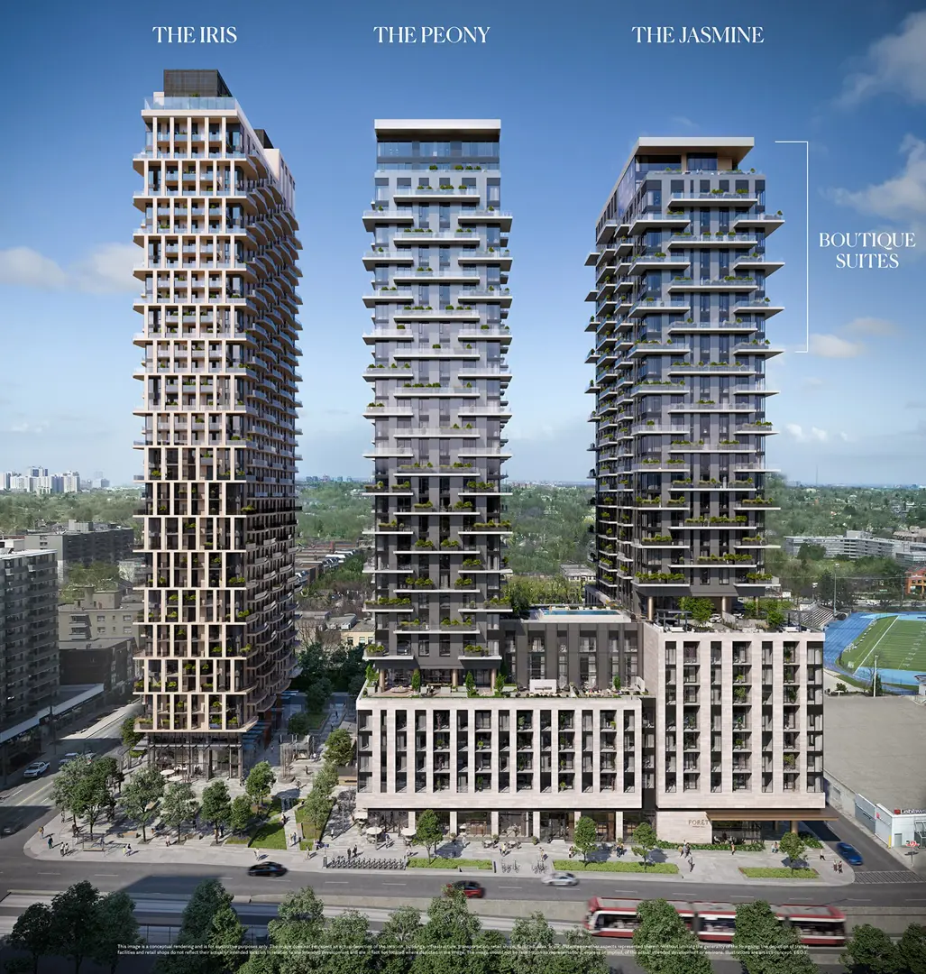 Forêt Forest Hill Exterior Building Presentation displaying all buildings and phases of the project