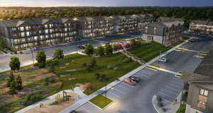 Nomi Townhomes Aereal View Project with beautiful spaces showcasing plenty of parkspace and green living areas