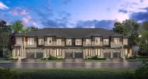 Render of duffering Vistas Exterior Point of View displaying freehold townhomes