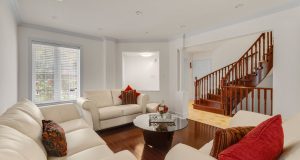 White Clover Way Living Room with staircase view