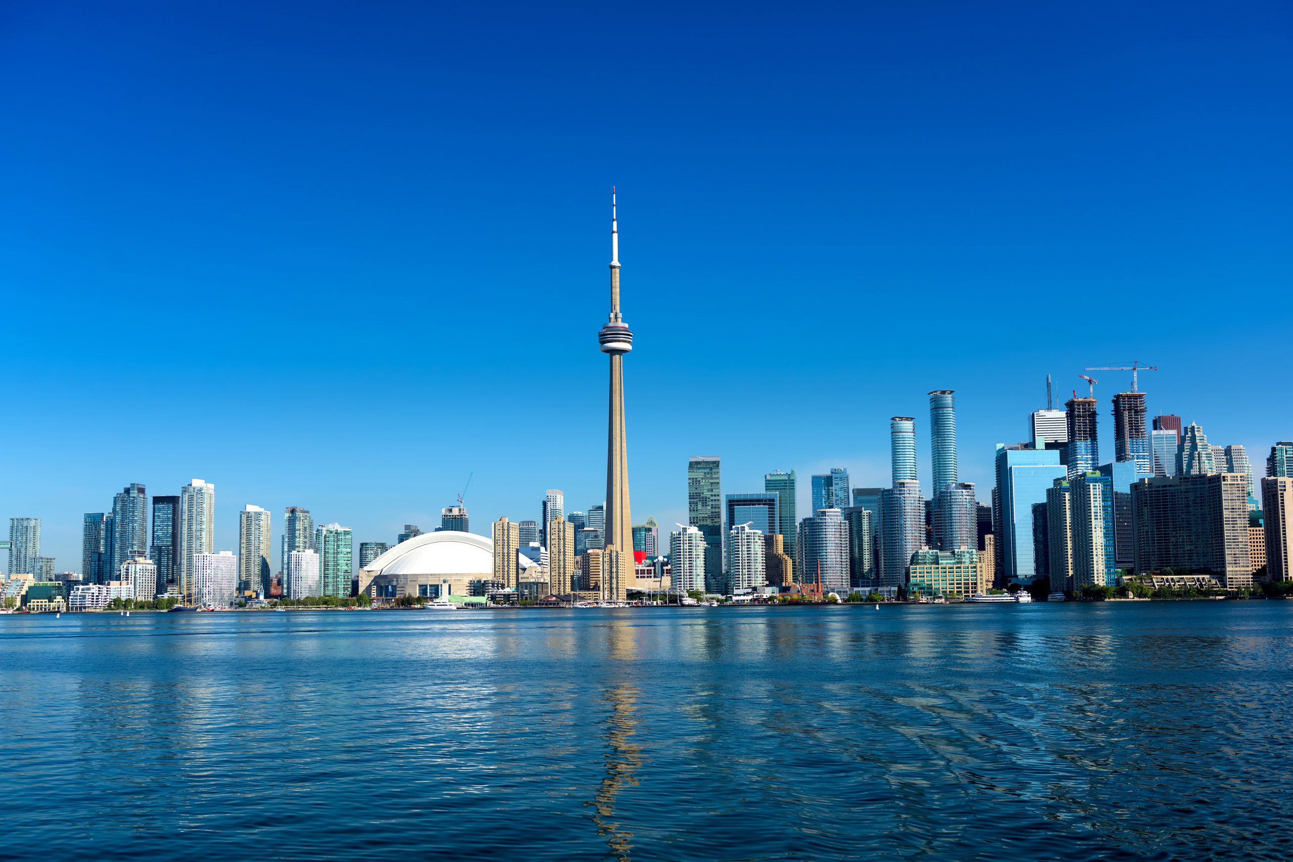 toronto city skyline ontario canada from ontario lake